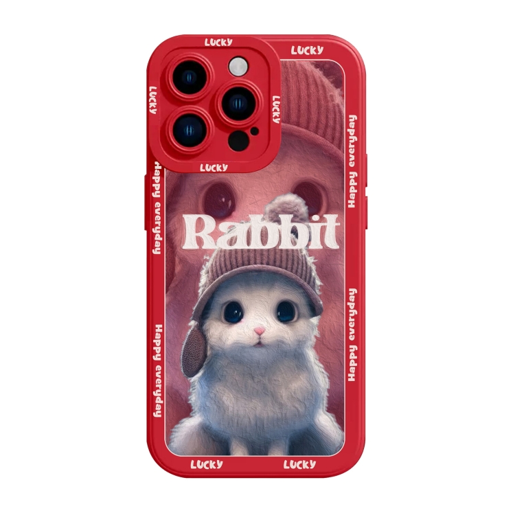 

For iPhone 13 Liquid Silicone Oil Painting Rabbit Phone Case(Red)
