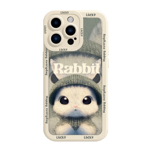 

For iPhone 12 Liquid Silicone Oil Painting Rabbit Phone Case(Beige Green)