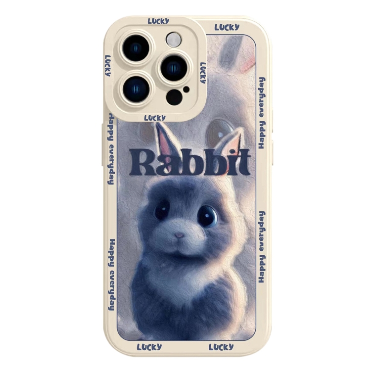 

For iPhone 15 Pro Max Liquid Silicone Oil Painting Rabbit Phone Case(Beige Grey)