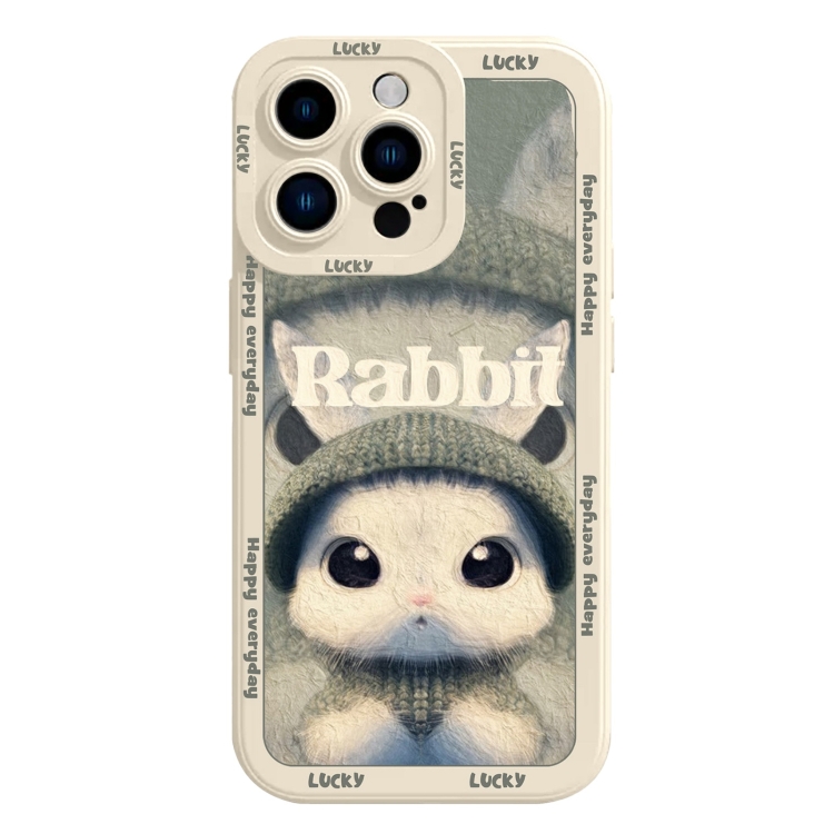 

For iPhone 15 Pro Max Liquid Silicone Oil Painting Rabbit Phone Case(Beige Green)