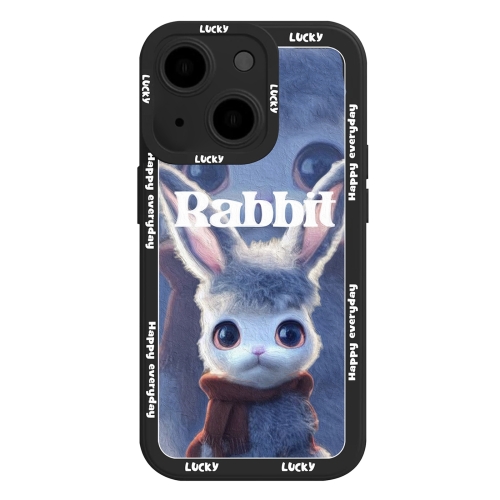 

For iPhone 15 Plus Liquid Silicone Oil Painting Rabbit Phone Case(Black Blue Grey)