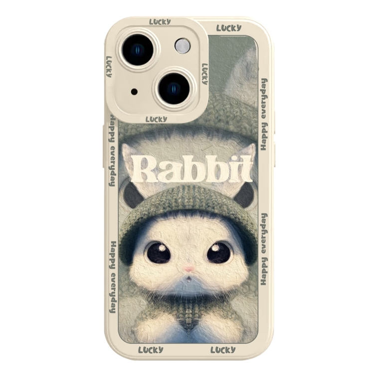 

For iPhone 15 Liquid Silicone Oil Painting Rabbit Phone Case(Beige Green)