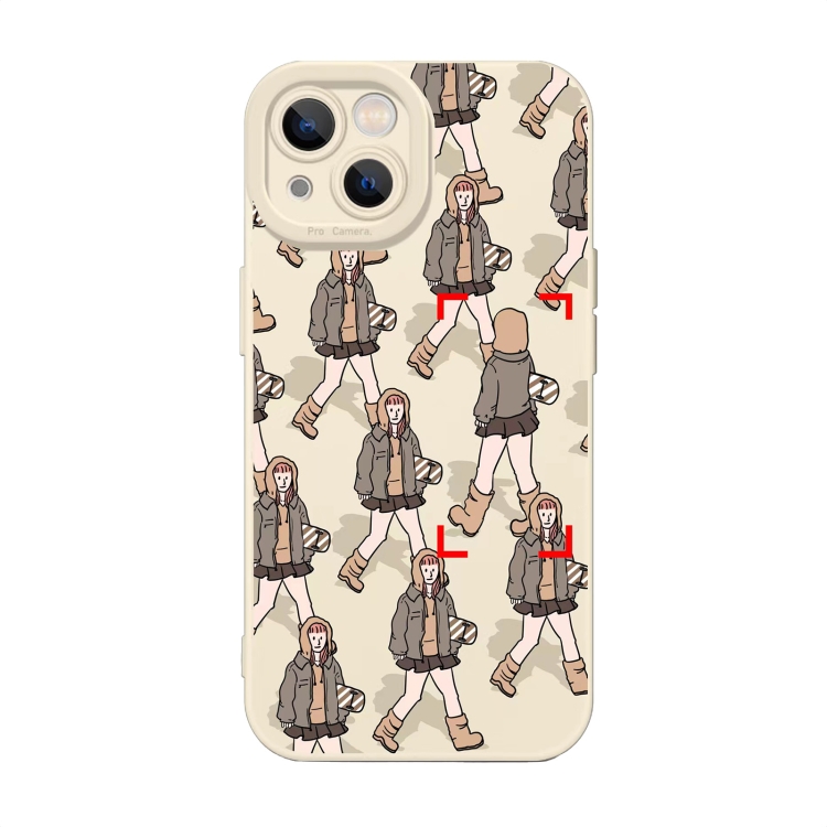 

For iPhone 13 Pro Max Liquid Silicone Pedestrians Pattern Phone Case(Beige)