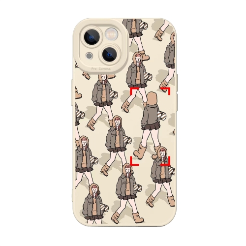 

For iPhone 12 Liquid Silicone Pedestrians Pattern Phone Case(Beige)