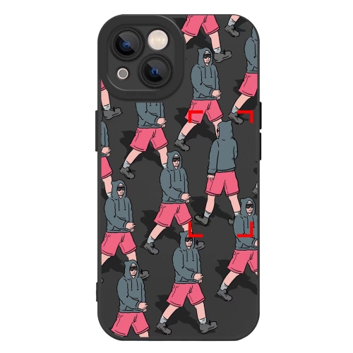 For iPhone 15 Liquid Silicone Pedestrians Pattern Phone Case(Black)