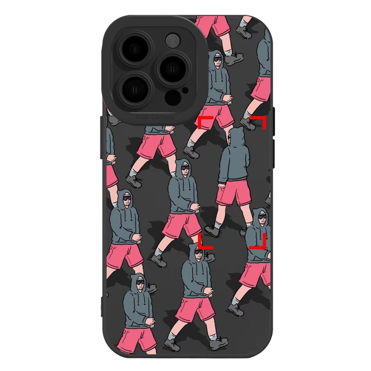 

For iPhone 15 Pro Liquid Silicone Pedestrians Pattern Phone Case(Black)