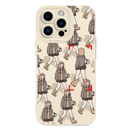 

For iPhone 15 Pro Liquid Silicone Pedestrians Pattern Phone Case(Beige)