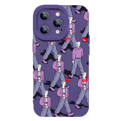 For iPhone 15 Pro Liquid Silicone Pedestrians Pattern Phone Case(Purple)