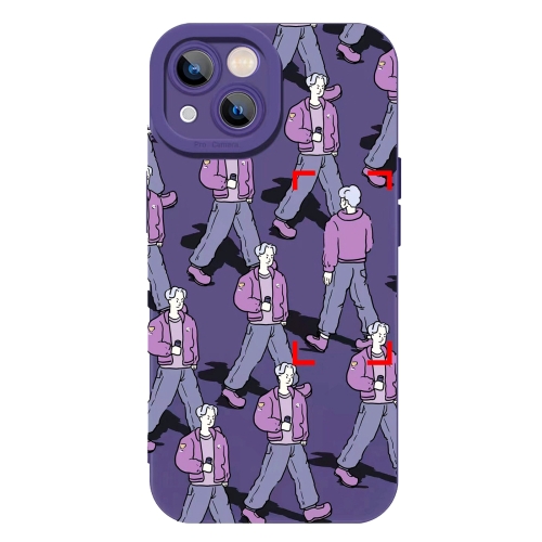 

For iPhone 15 Plus Liquid Silicone Pedestrians Pattern Phone Case(Purple)