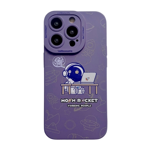 

For iPhone 14 Plus Liquid Silicone Astronaut Pattern Phone Case(Dark Purple)