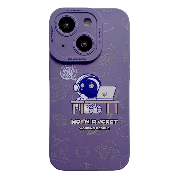 

For iPhone 15 Liquid Silicone Astronaut Pattern Phone Case(Dark Purple)