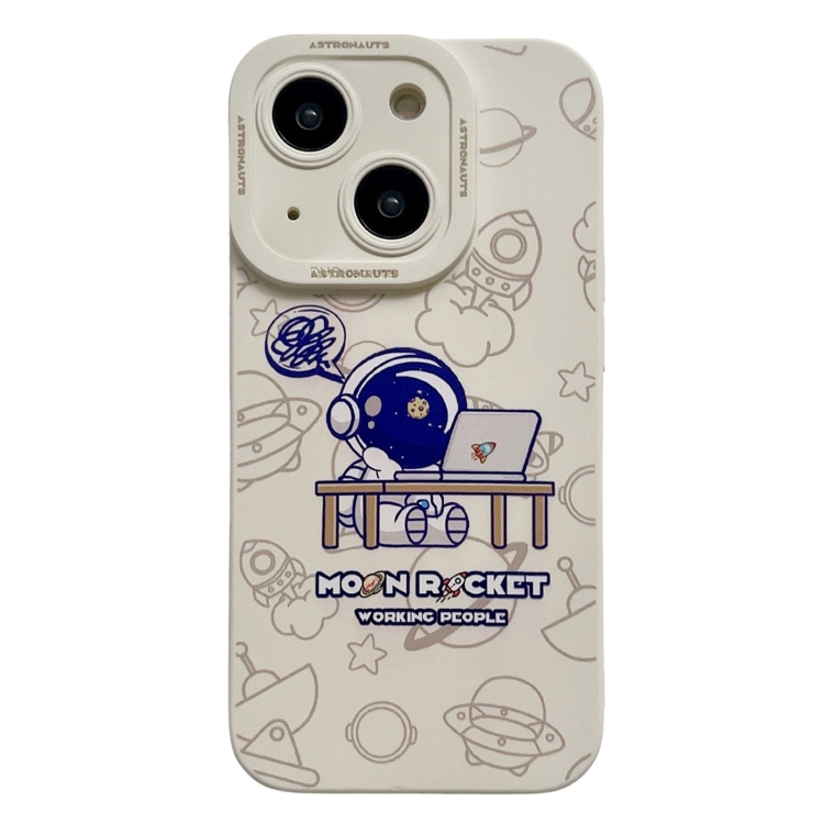 

For iPhone 15 Liquid Silicone Astronaut Pattern Phone Case(White)