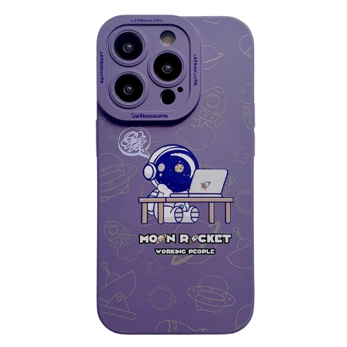 

For iPhone 15 Pro Liquid Silicone Astronaut Pattern Phone Case(Dark Purple)