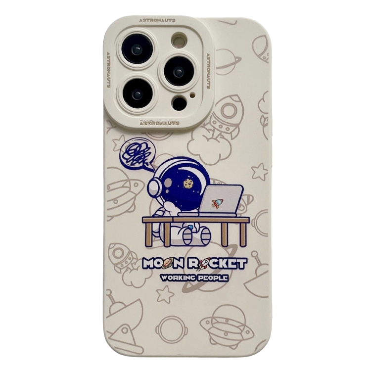

For iPhone 15 Pro Liquid Silicone Astronaut Pattern Phone Case(White)
