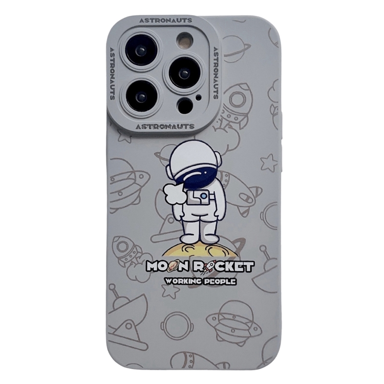 

For iPhone 15 Pro Liquid Silicone Astronaut Pattern Phone Case(Grey)