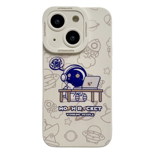 

For iPhone 15 Plus Liquid Silicone Astronaut Pattern Phone Case(White)