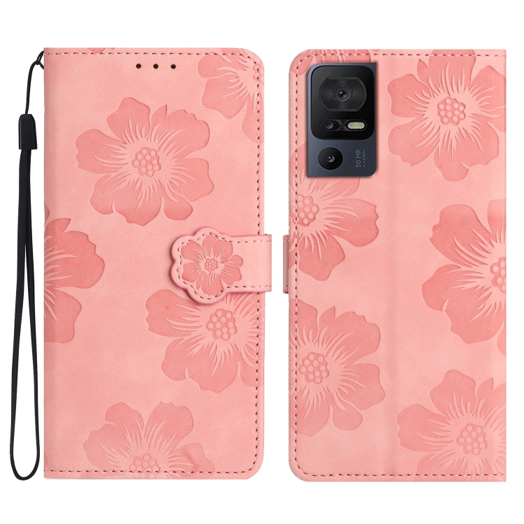 

For TCL 40 SE Flower Embossing Pattern Leather Phone Case(Pink)