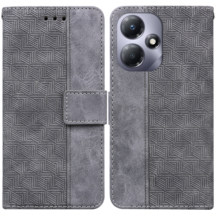 

For Infinix Hot 30 Play Geometric Embossed Leather Phone Case(Grey)