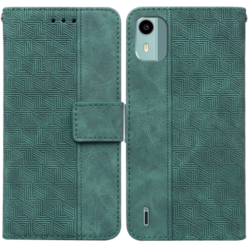 

For Nokia C12 Geometric Embossed Leather Phone Case(Green)