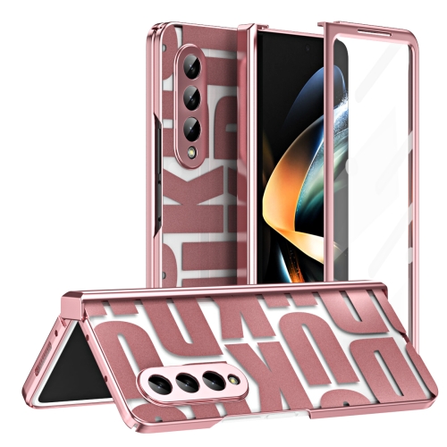 For Samsung Galaxy Z Fold4 5G Integrated Electroplating Folding Phone Case with Hinge(Rose Gold) for samsung galaxy z fold4 i crystal lambskin folding phone case orange