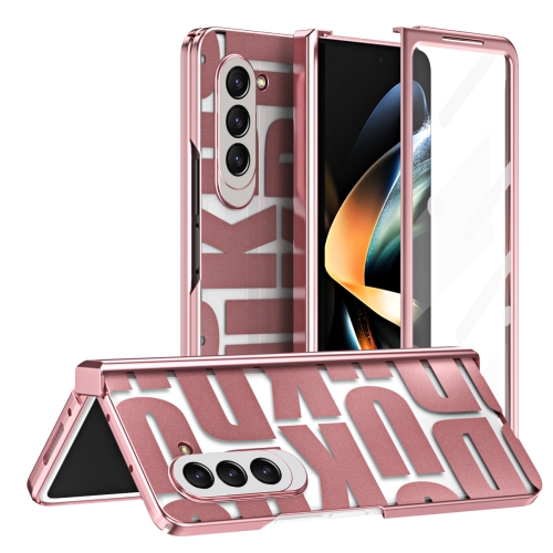 For Samsung Galaxy Z Fold5 Integrated Electroplating Folding Phone Case with Hinge(Rose Gold) folding flip remote key shell for benz 2 buttons 2 track hu64 blade key case