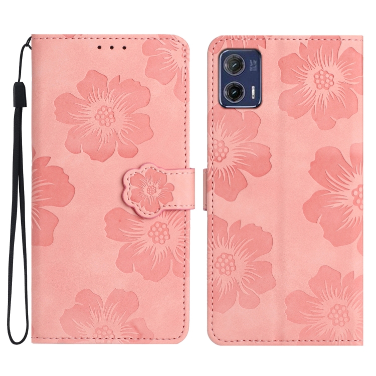 

For Motorola Moto G73 Flower Embossing Pattern Leather Phone Case(Pink)