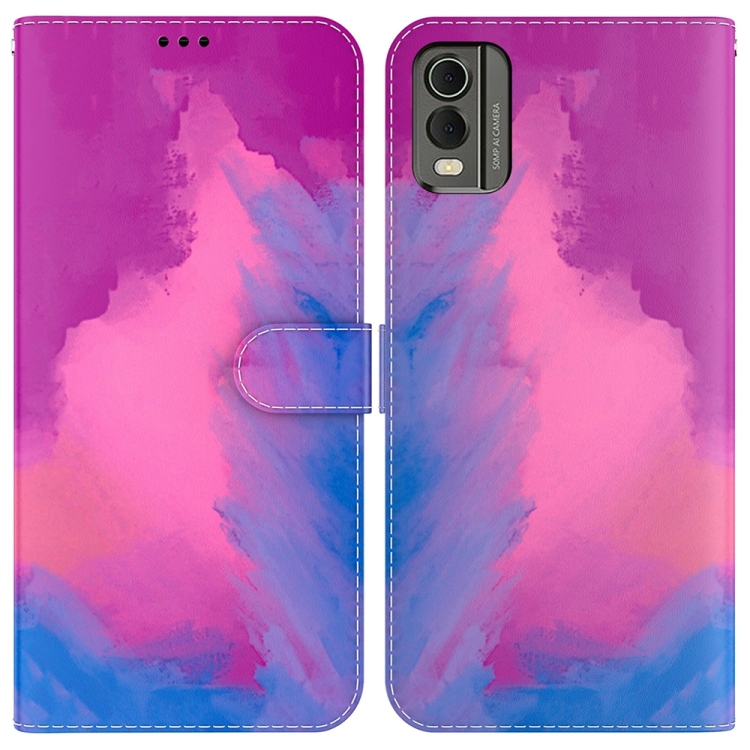 

For Nokia C32 Watercolor Pattern Flip Leather Phone Case(Purple Red)