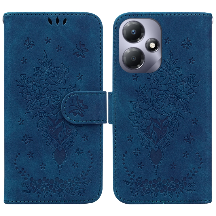 

For Infinix Hot 30 Play Butterfly Rose Embossed Leather Phone Case(Blue)