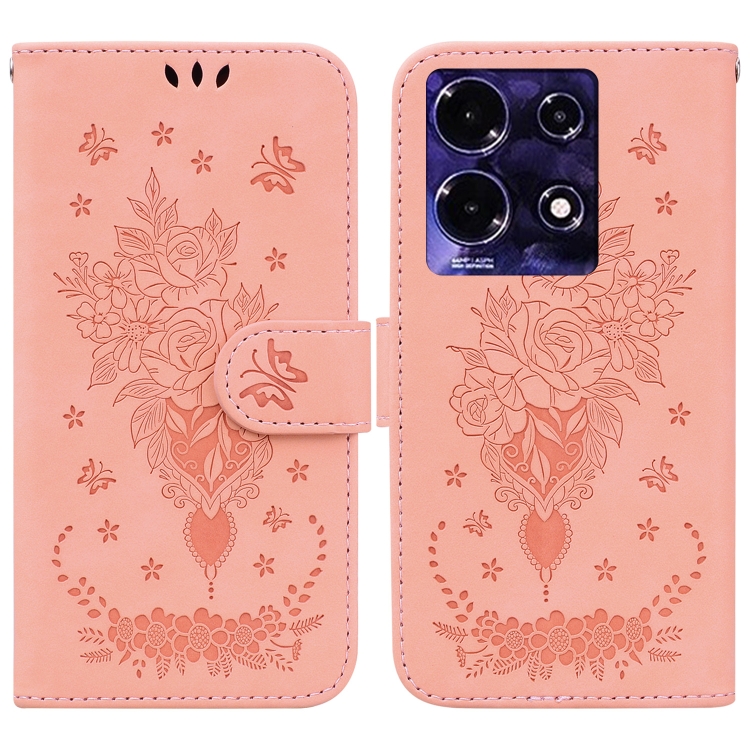 

For Infinix Note 30 Butterfly Rose Embossed Leather Phone Case(Pink)