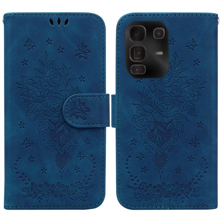

For Infinix Note 50 Pro+ Butterfly Rose Embossed Leather Phone Case(Blue)