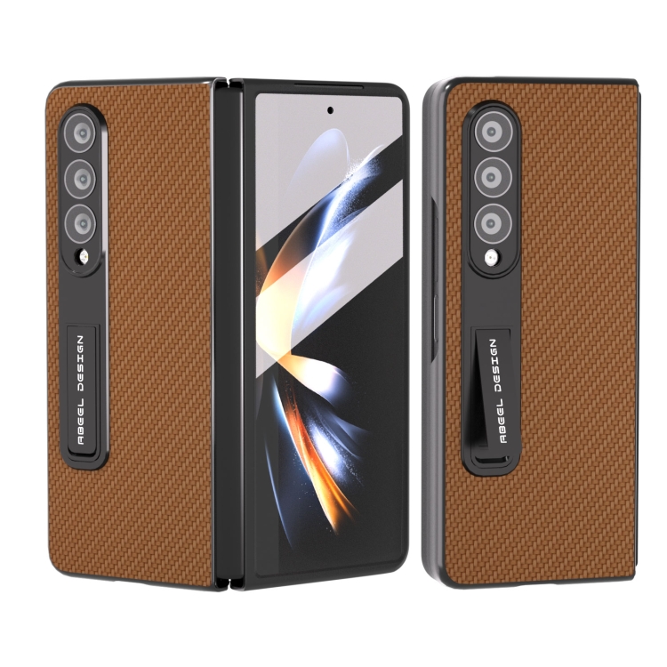 

For Samsung Galaxy Z Fold3 5G Carbon Fiber Texture Integrated Protective Phone Case with Holder(Dark Brown)