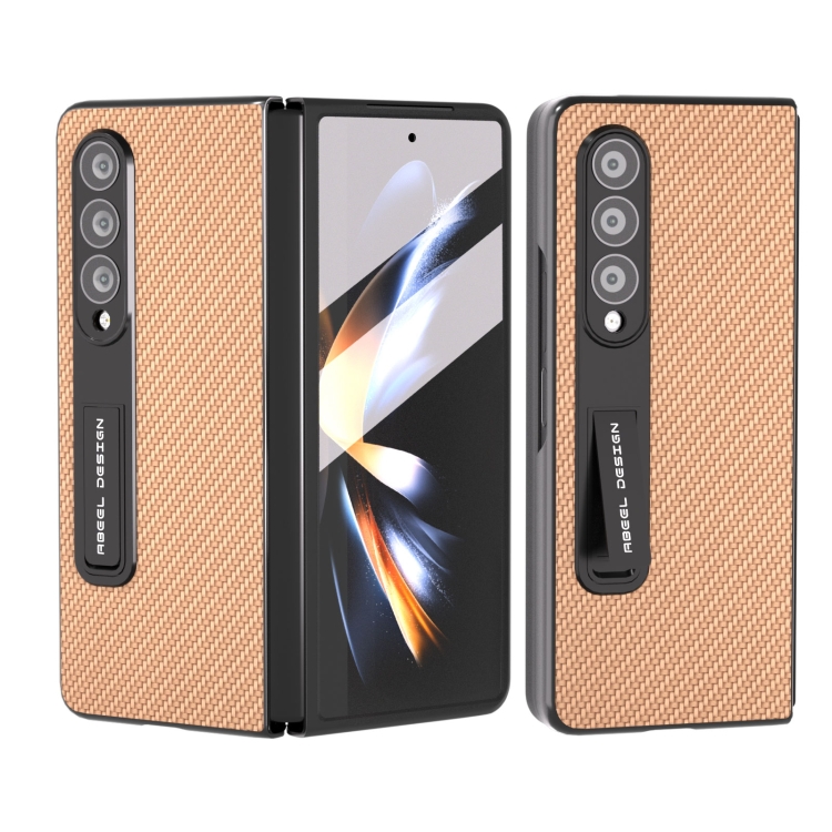

For Samsung Galaxy Z Fold4 5G Carbon Fiber Texture Integrated Protective Phone Case with Holder(Gold)