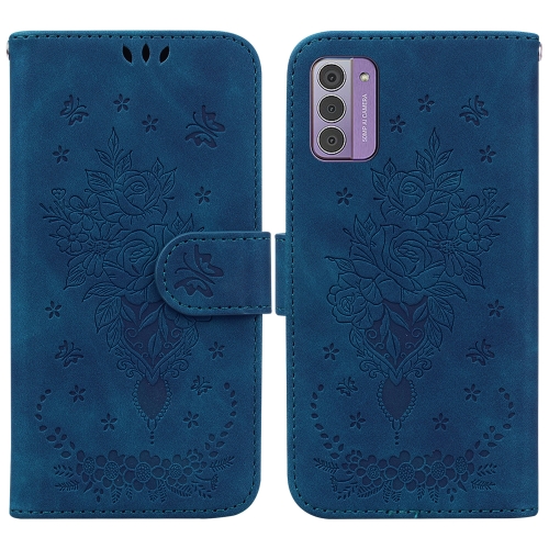 

For Nokia C12 Butterfly Rose Embossed Leather Phone Case(Blue)