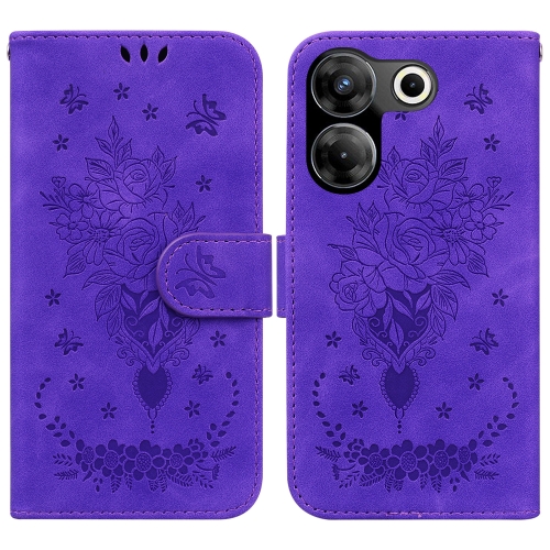 

For Tecno Camon 20 Pro 4G Butterfly Rose Embossed Leather Phone Case(Purple)