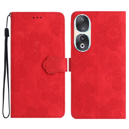 

For Honor 90 Flower Embossing Pattern Leather Phone Case(Red)