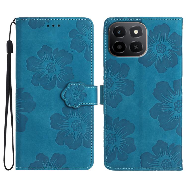 

For Honor X6c 4G Flower Embossing Pattern Leather Phone Case(Blue)