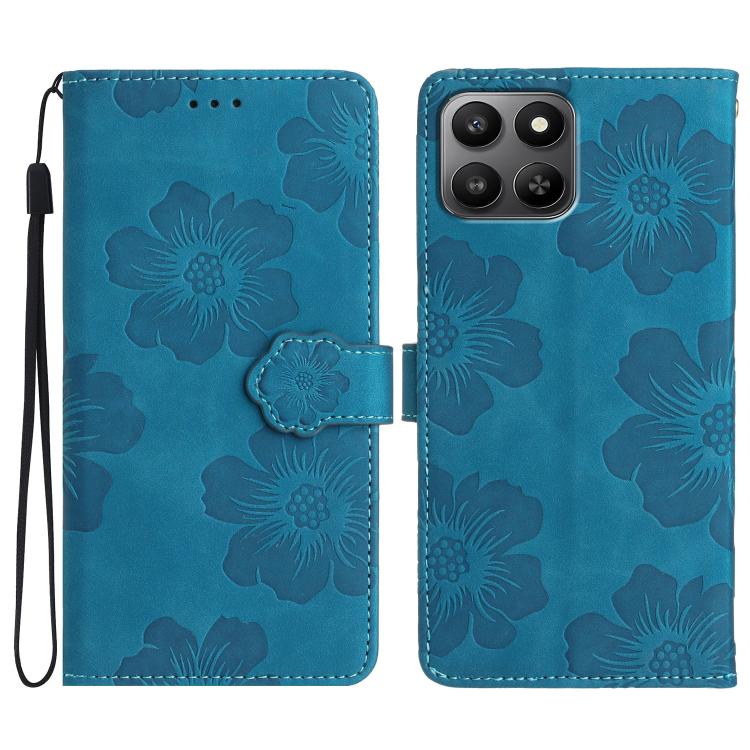 

For Honor 400 Smart 5G Flower Embossing Pattern Leather Phone Case(Blue)