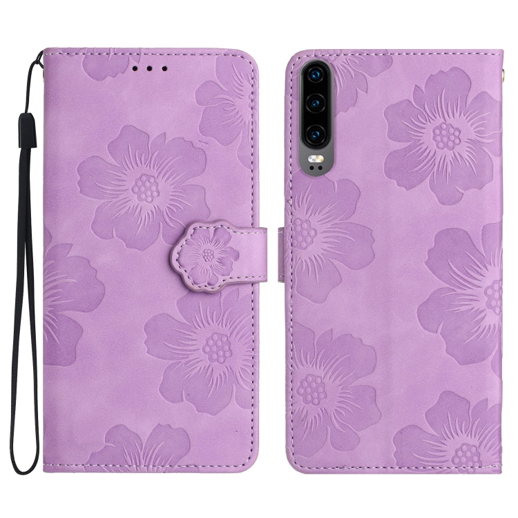 

For Huawei P30 Flower Embossing Pattern Leather Phone Case(Purple)