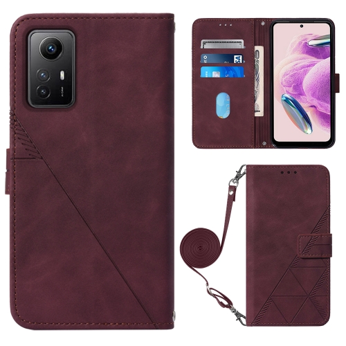 

For Xiaomi Redmi Note 12S 4G Global Crossbody 3D Embossed Flip Leather Phone Case(Wine Red)