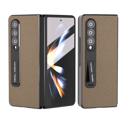 

For Samsung Galaxy Z Fold4 5G Integrated Genuine Leather Litchi Texture Phone Case with Holder(Grey)