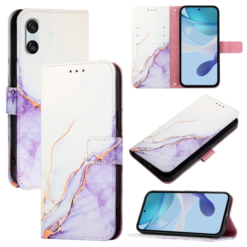 

For Sony Xperia 10 VI PT003 Marble Pattern Flip Leather Phone Case(White Purple LS006)