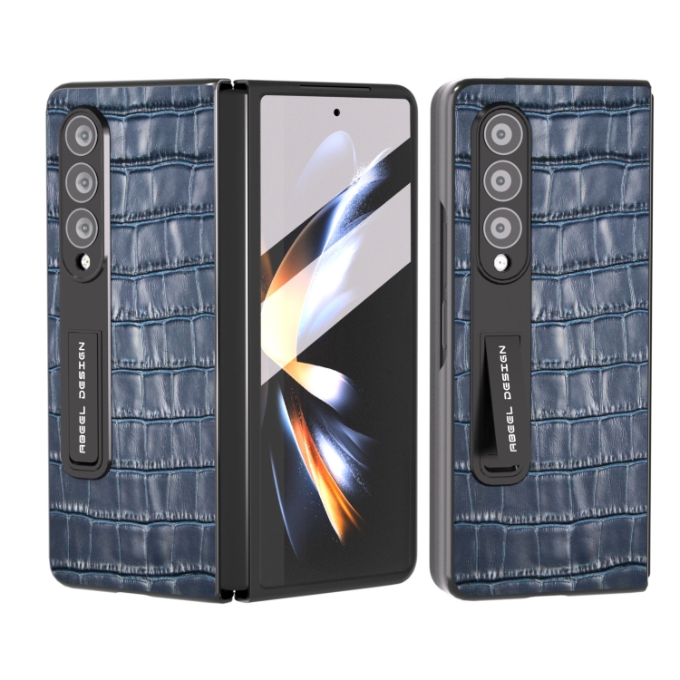 

For Samsung Galaxy Z Fold4 5G Integrated Crocodile Texture Genuine Leather Phone Case(Blue)