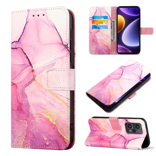 

For Xiaomi Poco F5 5G/Redmi Note 12 Turbo PT003 Marble Pattern Flip Leather Phone Case(Pink Purple Gold LS001)