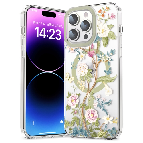 

For iPhone 14 Pro Max MagSafe Magnetic TPU Phone Case(Blue Hydrangea Ball)