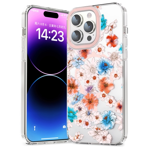 

For iPhone 15 Pro MagSafe Magnetic TPU Phone Case(White Blue Flower)