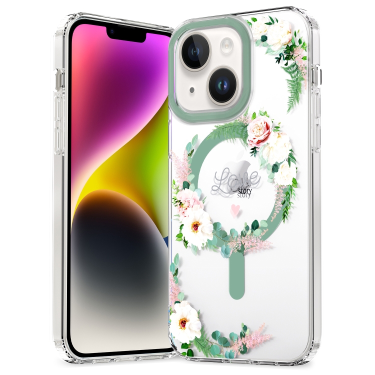 

For iPhone 15 MagSafe Magnetic TPU Phone Case(White Pink Rose)
