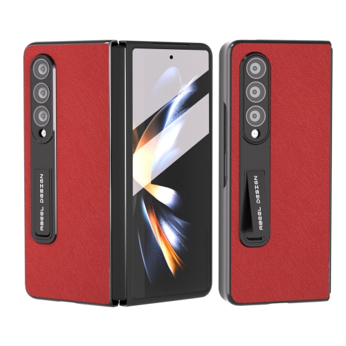 

For Samsung Galaxy Z Fold3 5G Integrated Cross Texture Genuine Leather Phone Case with Holder(Red)