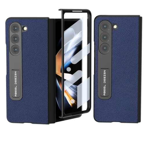 

For Samsung Galaxy Z Fold5 ABEEL Integrated Black Edge Genuine Leather Mino Phone Case with Holder(Royal Blue)
