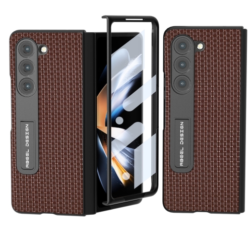 

For Samsung Galaxy Z Fold5 ABEEL Integrated Genuine Leather Luxury Series Phone Case with Holder(Coffee)