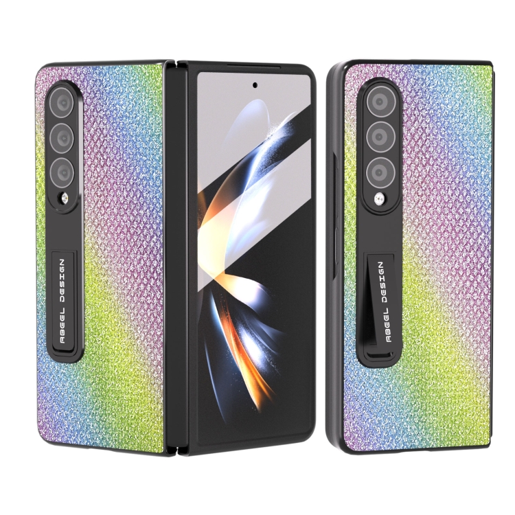 

For Samsung Galaxy Z Fold4 5G Integrated Diamond Series Black Edge Phone Case with Holder(Rainbow)